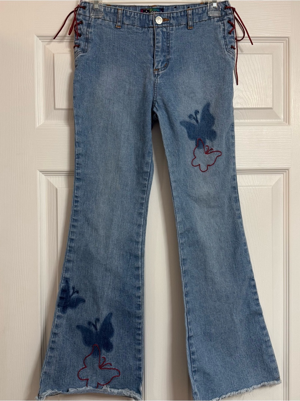 Vintage Y2K Jolt Light Blue Butterfly Lace-Up Flared Jeans